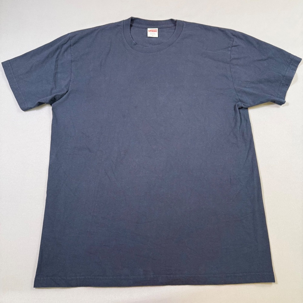 VTG Supreme T-Shirt Mens XL Navy Blue Solid Blank Short Sleeve Cotton Streetwear